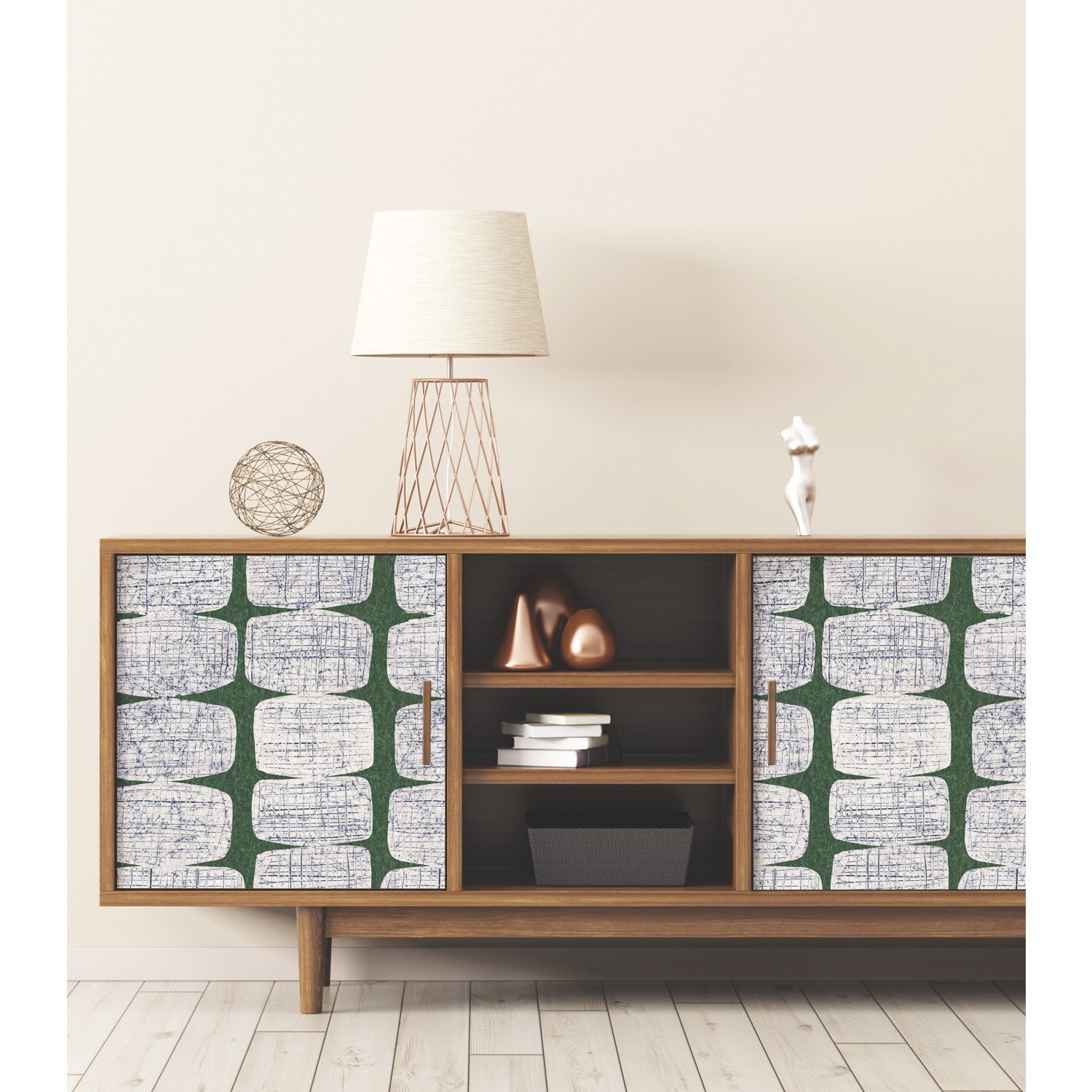 Mid-Century Beads P&S Wallpaper in a room setting