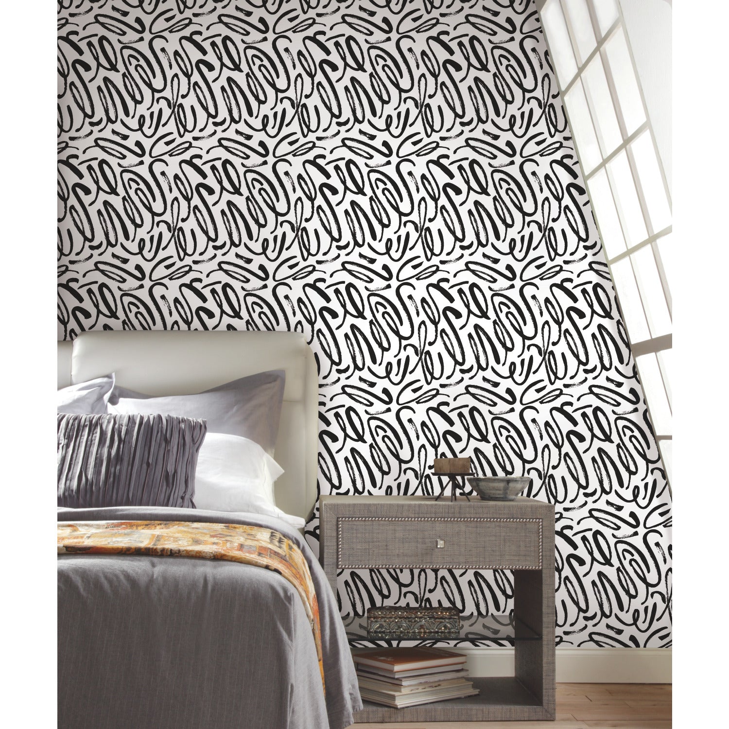 Curly Strokes Peel and Stick Wallpaper in a room setting