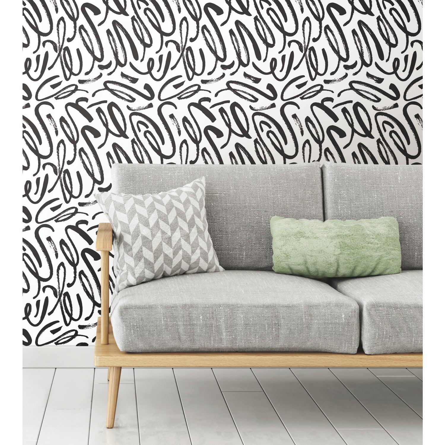 Curly Strokes Peel and Stick Wallpaper in a room setting