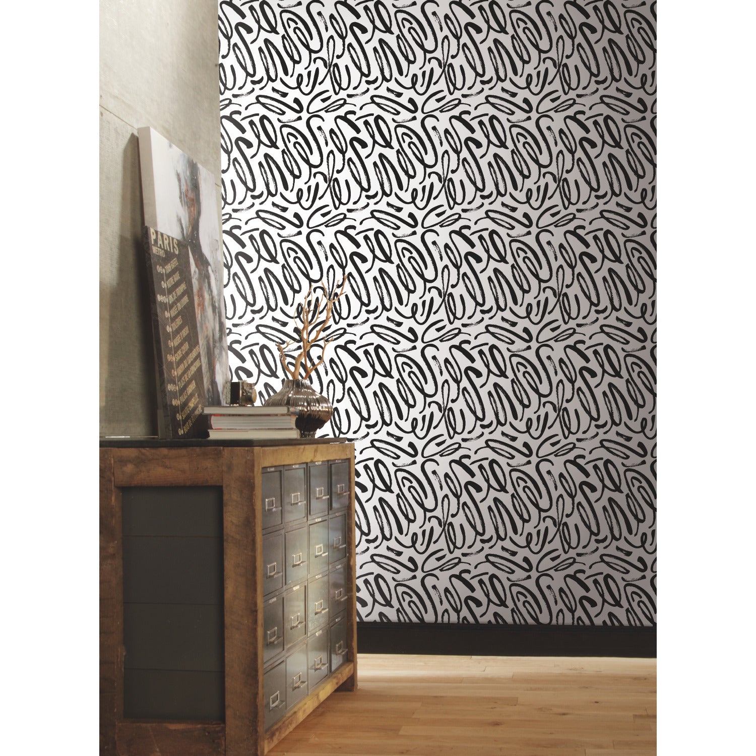 Curly Strokes Peel and Stick Wallpaper in a room setting