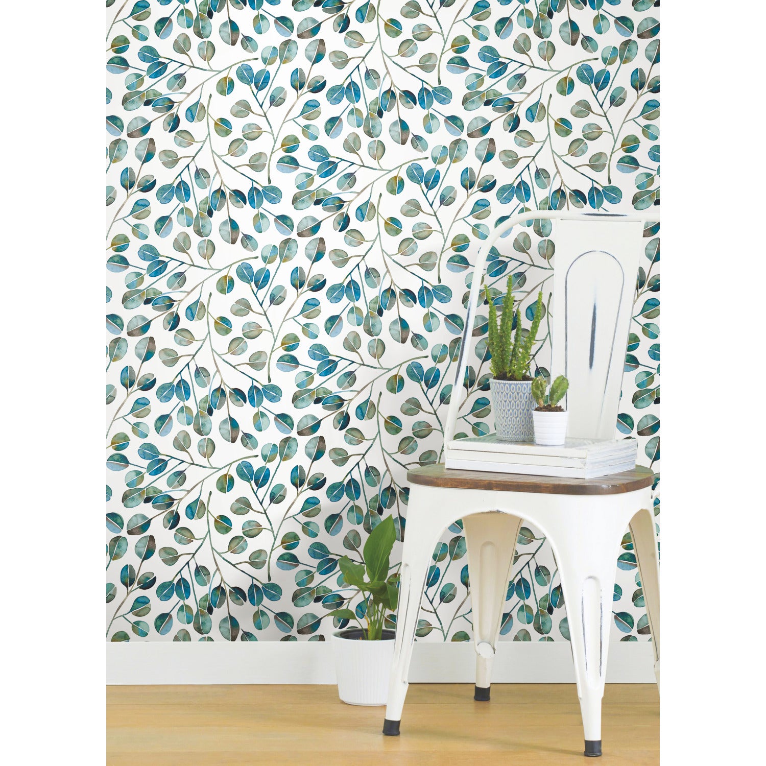 Cat Coquillette Eucalyptus Peel and Stick Wallpaper in a room setting