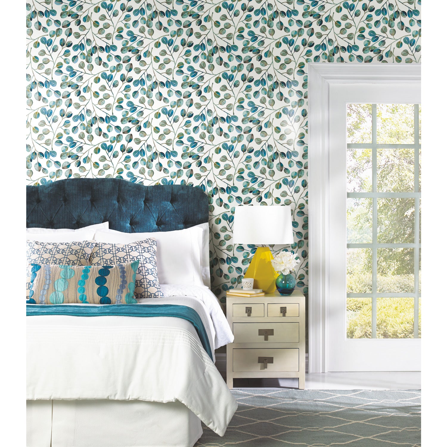 Cat Coquillette Eucalyptus Peel and Stick Wallpaper in a room setting