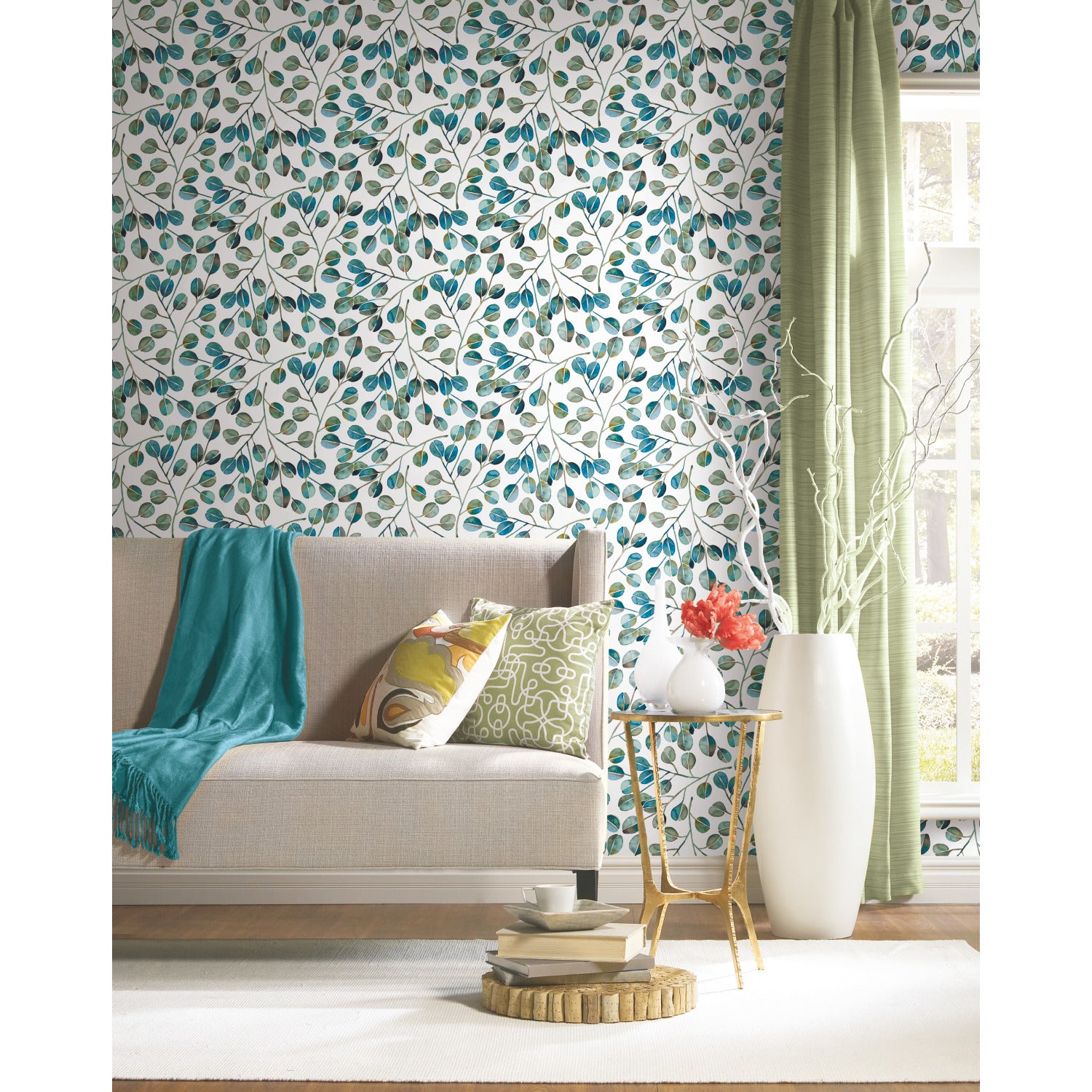 Cat Coquillette Eucalyptus Peel and Stick Wallpaper in a room setting