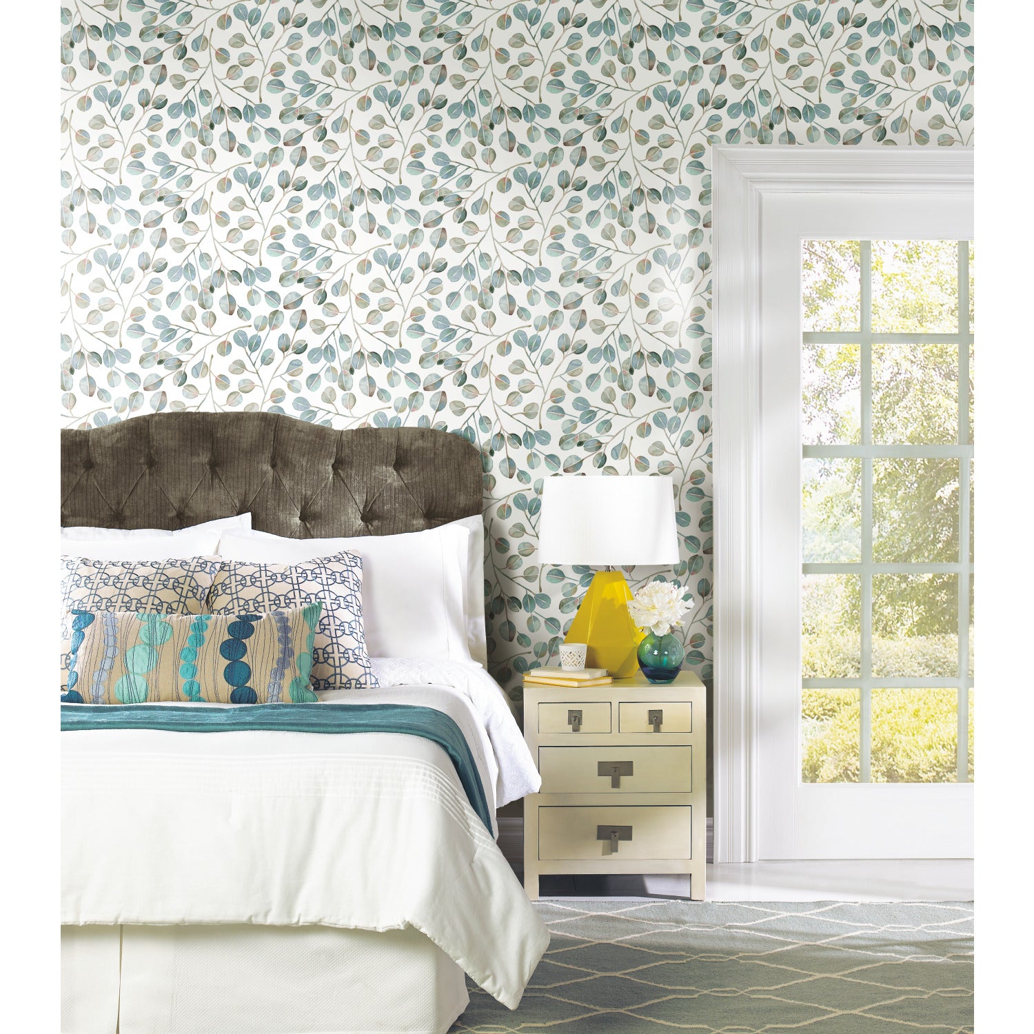 Cat Coquillette Eucalyptus Peel and Stick Wallpaper in a room setting
