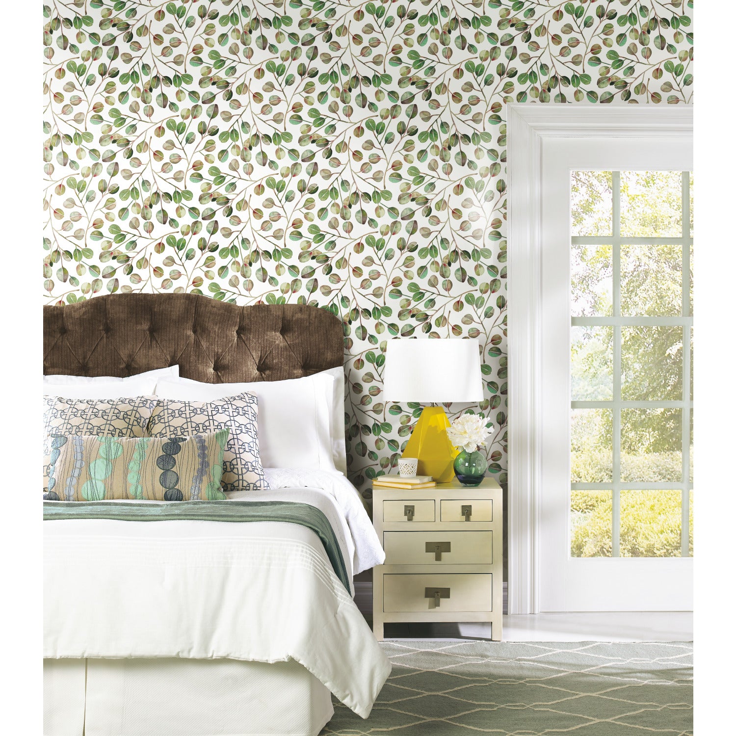 Cat Coquillette Eucalyptus Peel and Stick Wallpaper in a room setting