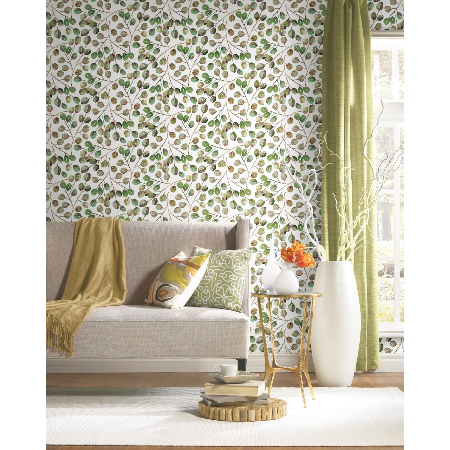 Cat Coquillette Eucalyptus Peel and Stick Wallpaper in a room setting