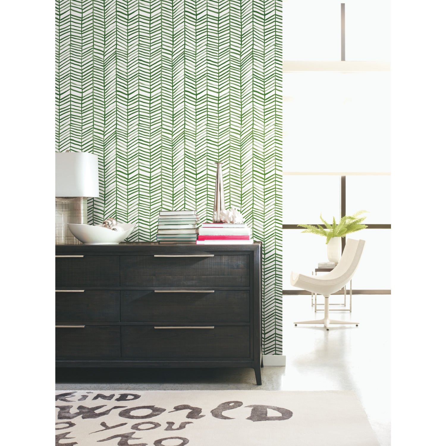 Cat Coquillette Herringbone Peel and Stick Wallpaper in a room setting