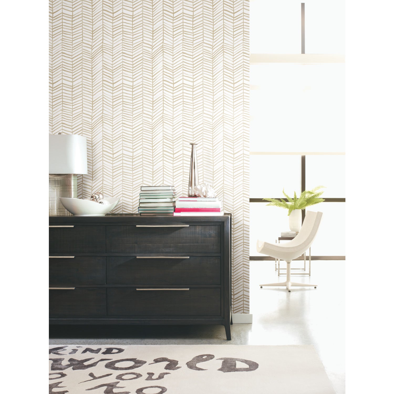 Cat Coquillette Herringbone Peel and Stick Wallpaper in a room setting