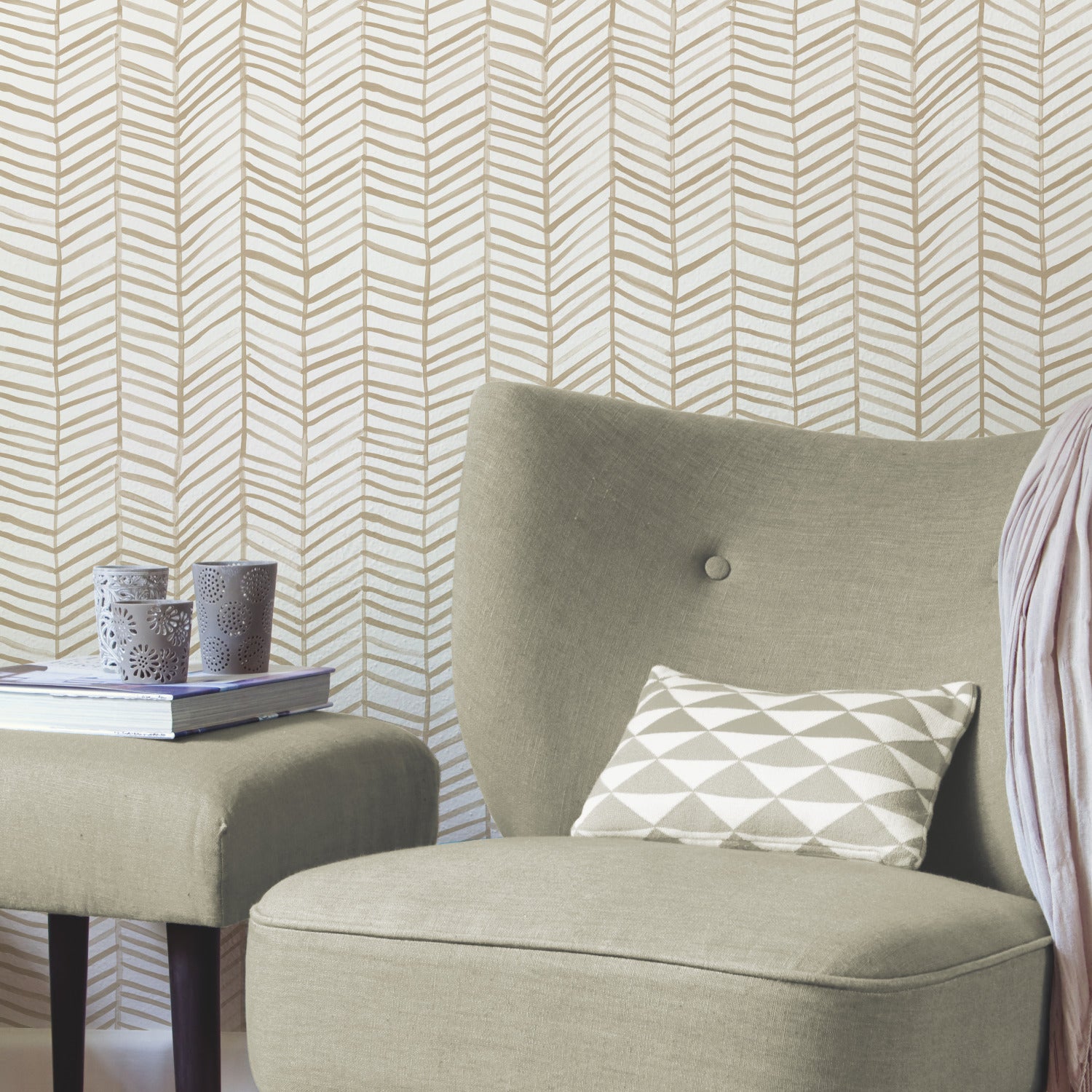 Cat Coquillette Herringbone Peel and Stick Wallpaper in a room setting