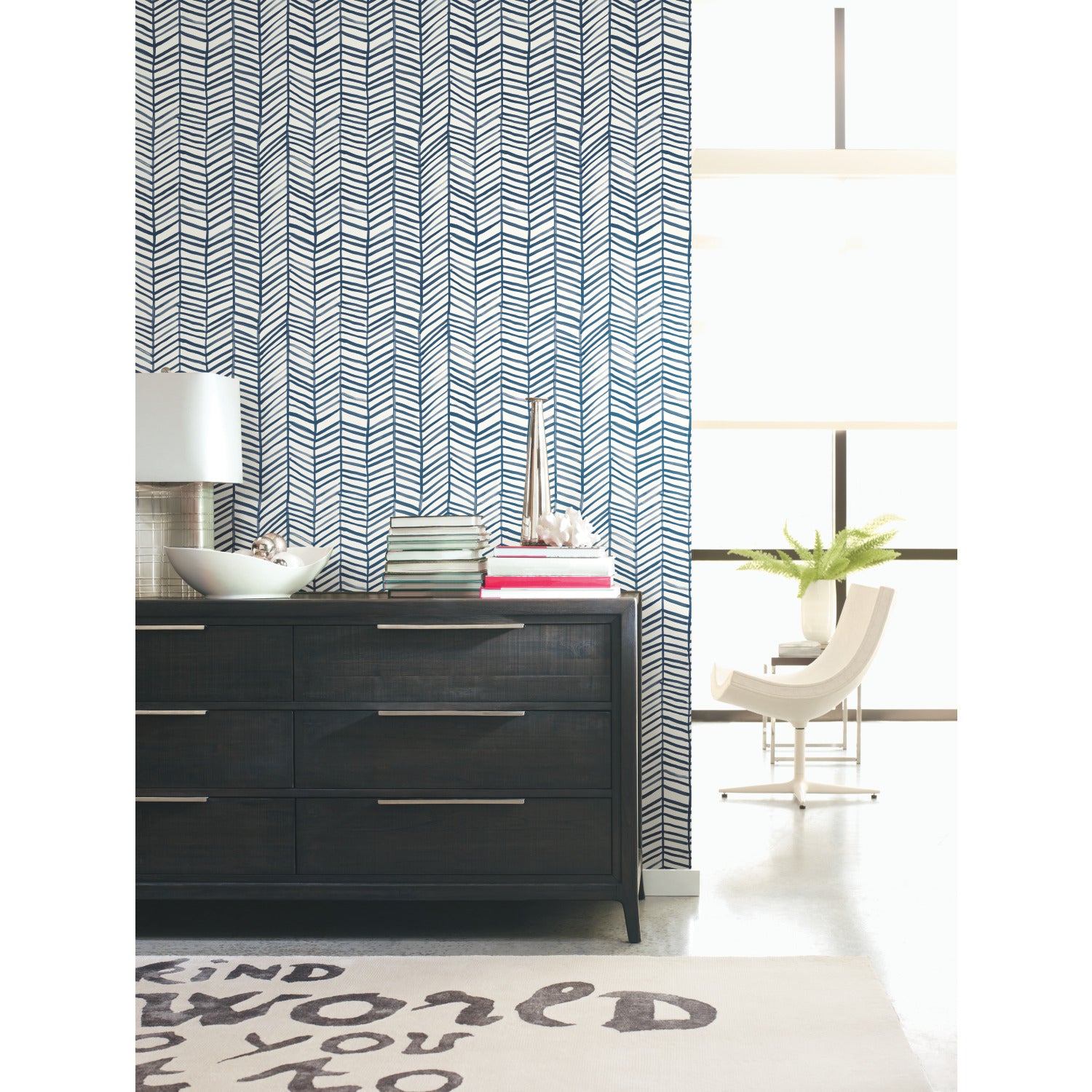 Cat Coquillette Herringbone Peel and Stick Wallpaper in a room setting