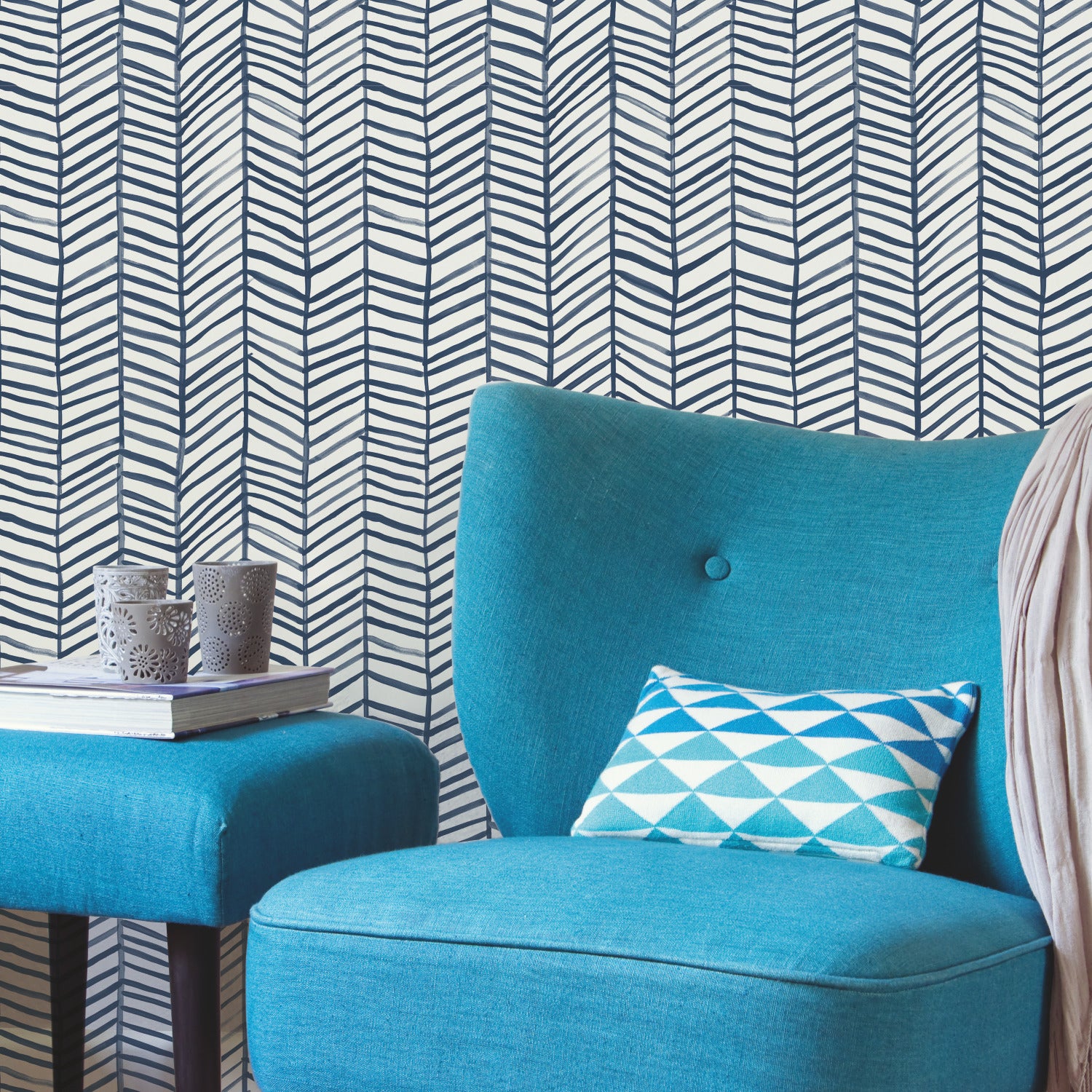 Cat Coquillette Herringbone Peel and Stick Wallpaper in a room setting