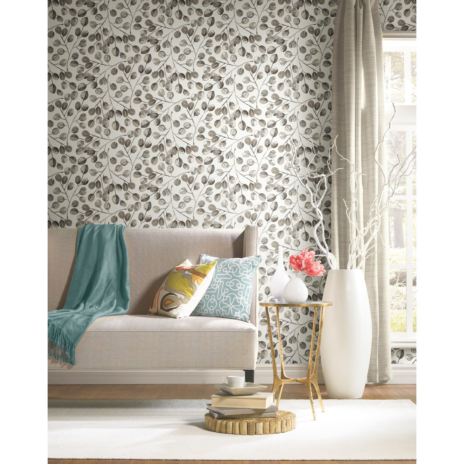 Cat Coquillette Eucalyptus Peel and Stick Wallpaper in a room setting