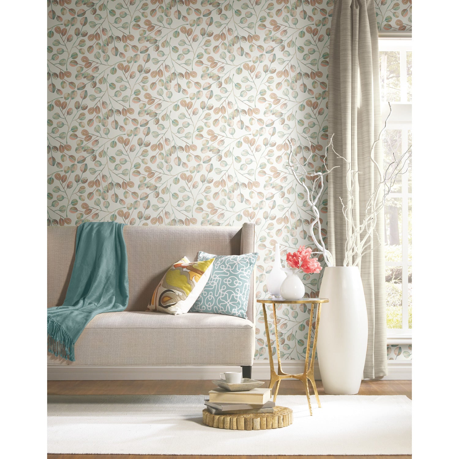 Cat Coquillette Eucalyptus Peel and Stick Wallpaper in a room setting