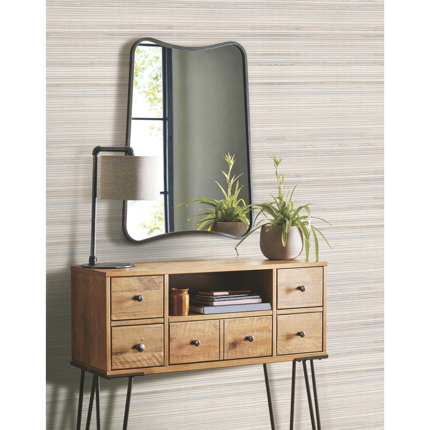 Faux Bamboo Grasscloth Peel and Stick Wallpaper in a room setting