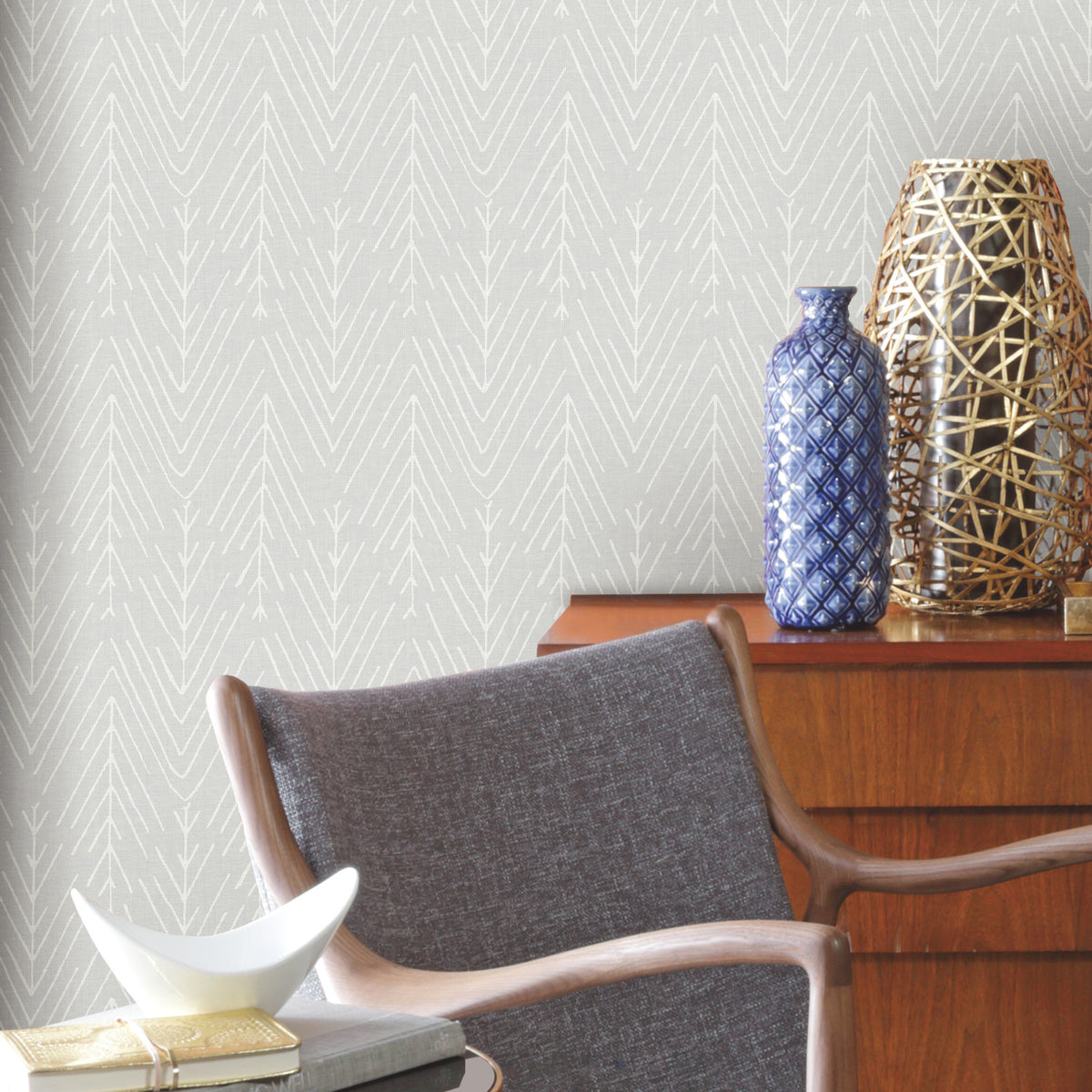 Twig Hygge Herringbone P&S Wallpaper in a room setting
