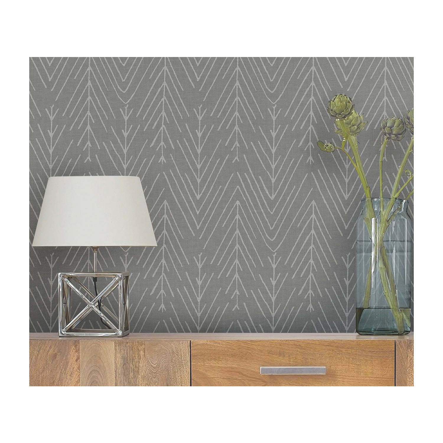 Twig Hygge Herringbone Peel and Stick Wallpaper in a room setting