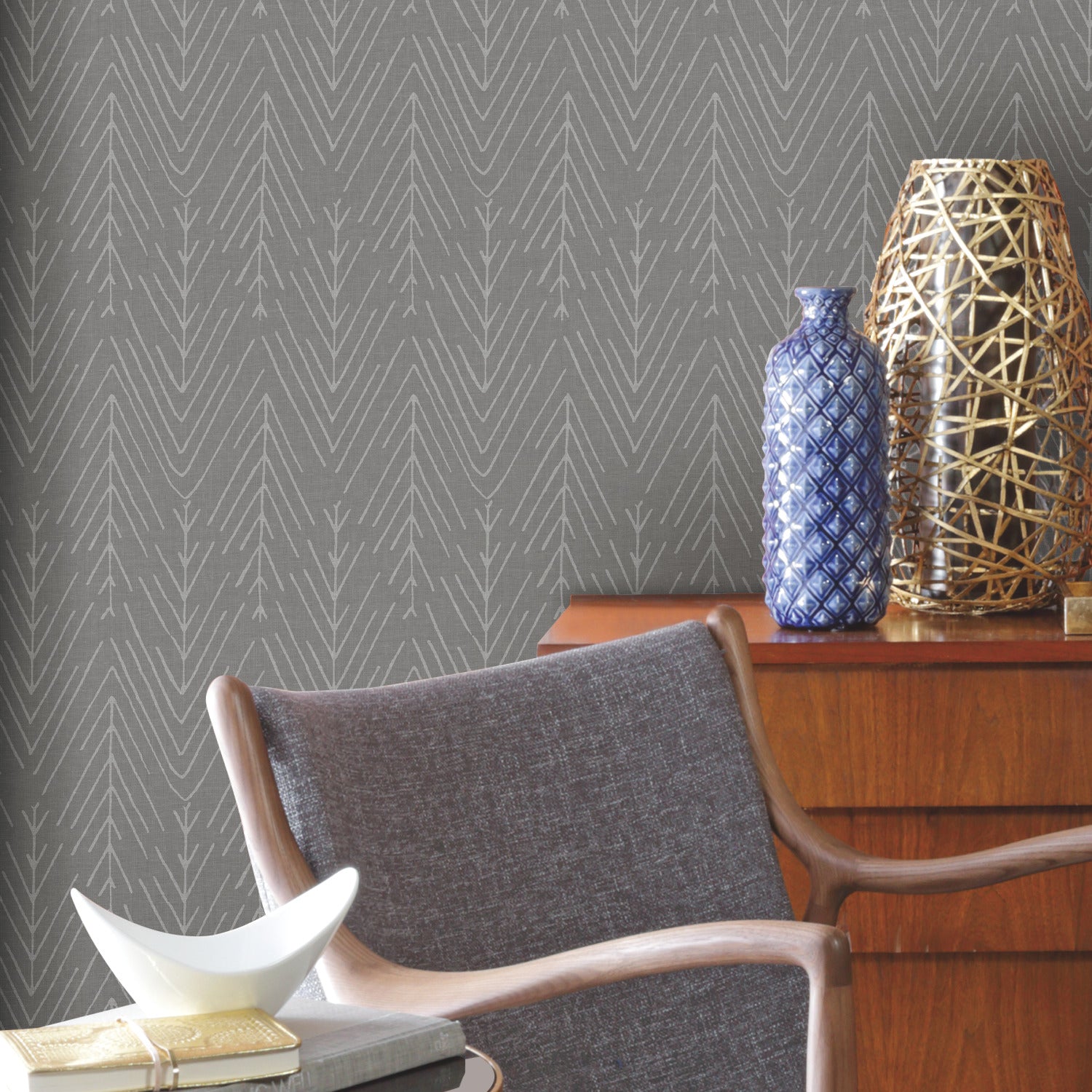 Twig Hygge Herringbone Peel and Stick Wallpaper in a room setting
