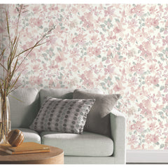 Watercolor Floral Peel and Stick Wallpaper in a room setting