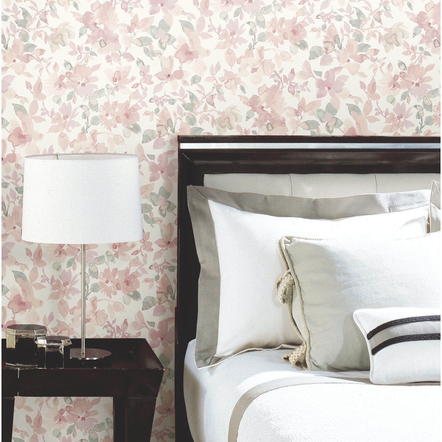 Watercolor Floral Peel and Stick Wallpaper in a room setting