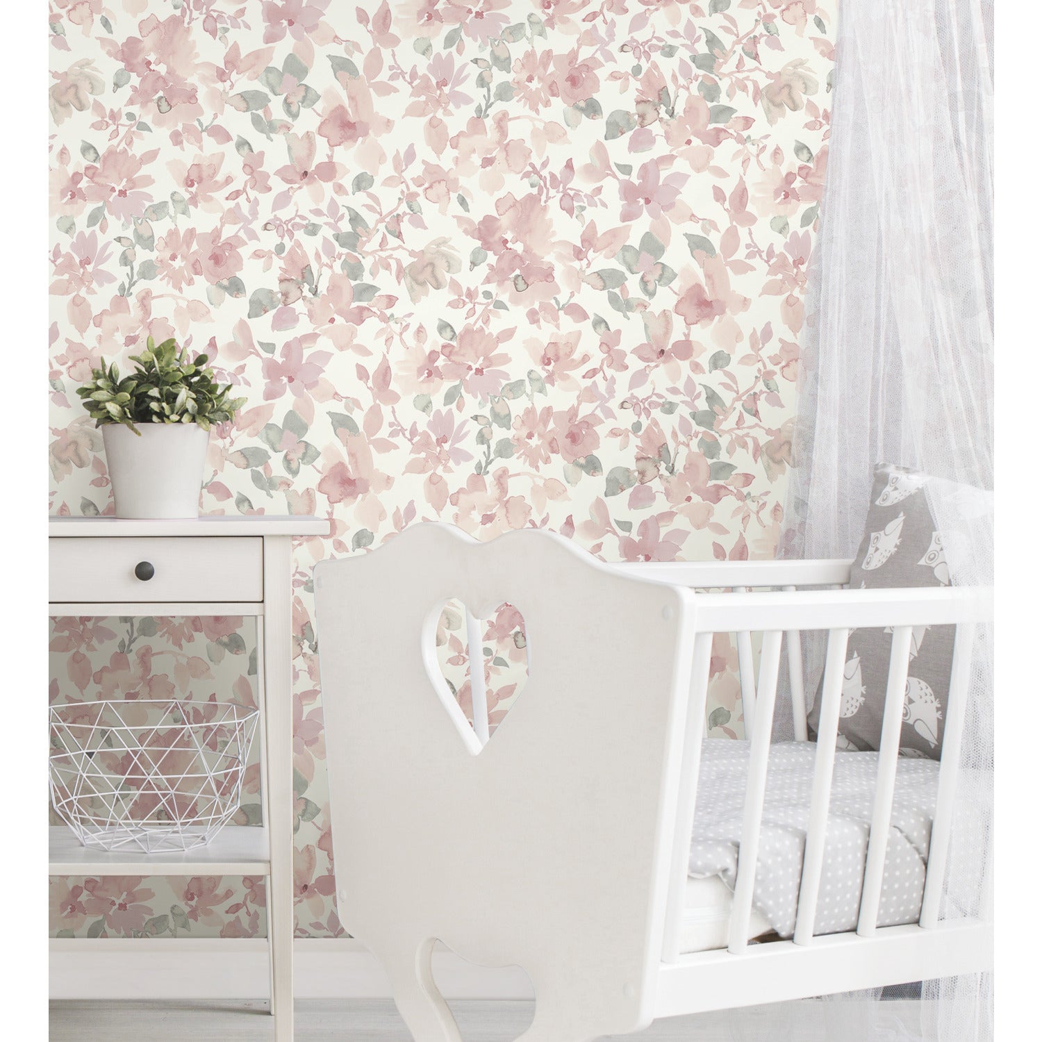 Watercolor Floral Peel and Stick Wallpaper in a room setting