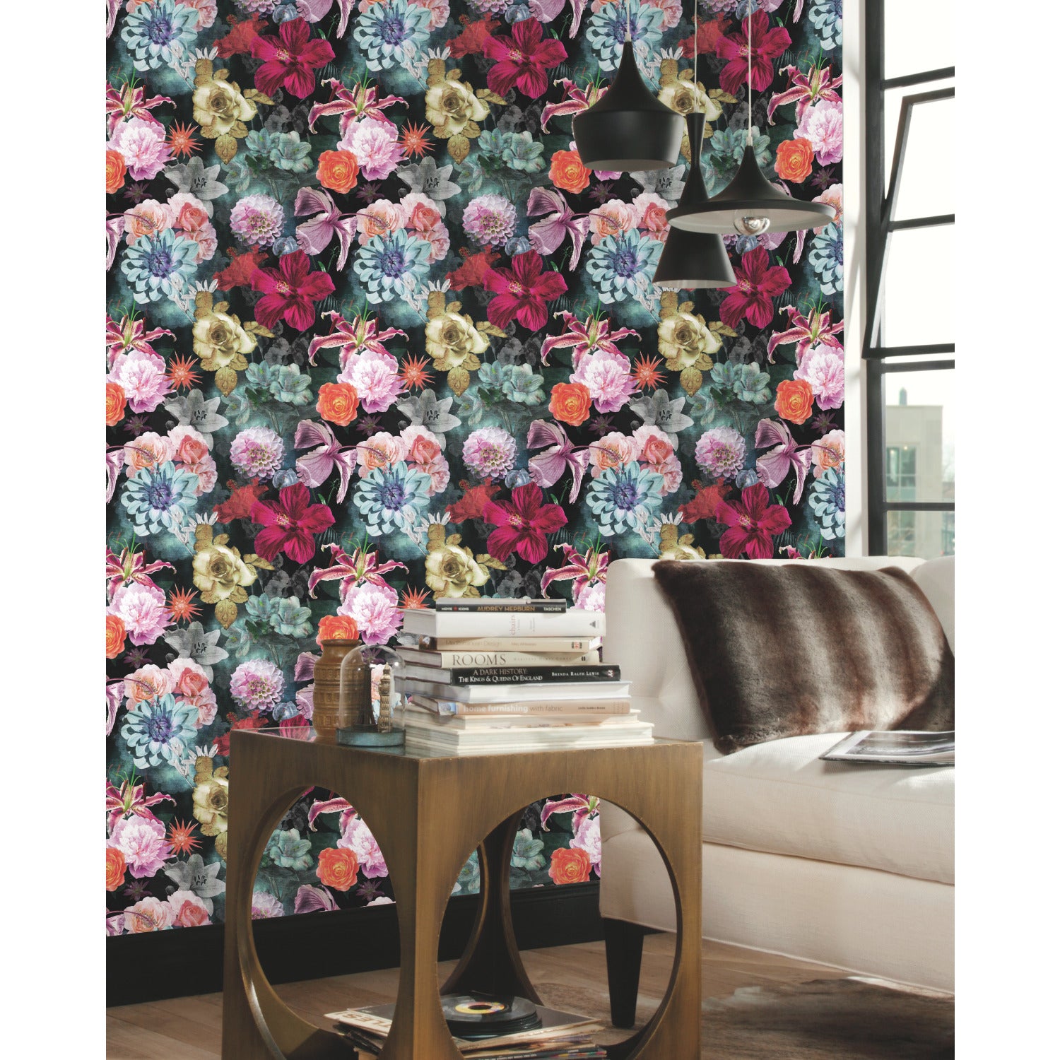 Vintage Floral Blooms P&S Wallpaper in a room setting