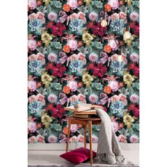 Vintage Floral Blooms P&S Wallpaper in a room setting