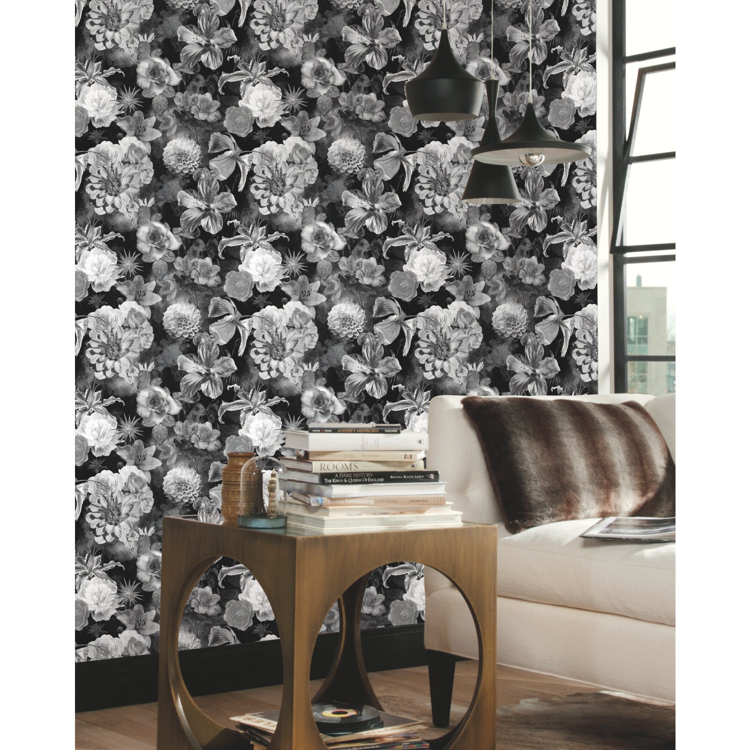Vintage Floral Blooms Peel and Stick Wallpaper in a room setting
