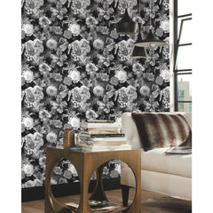 Vintage Floral Blooms Peel and Stick Wallpaper in a room setting