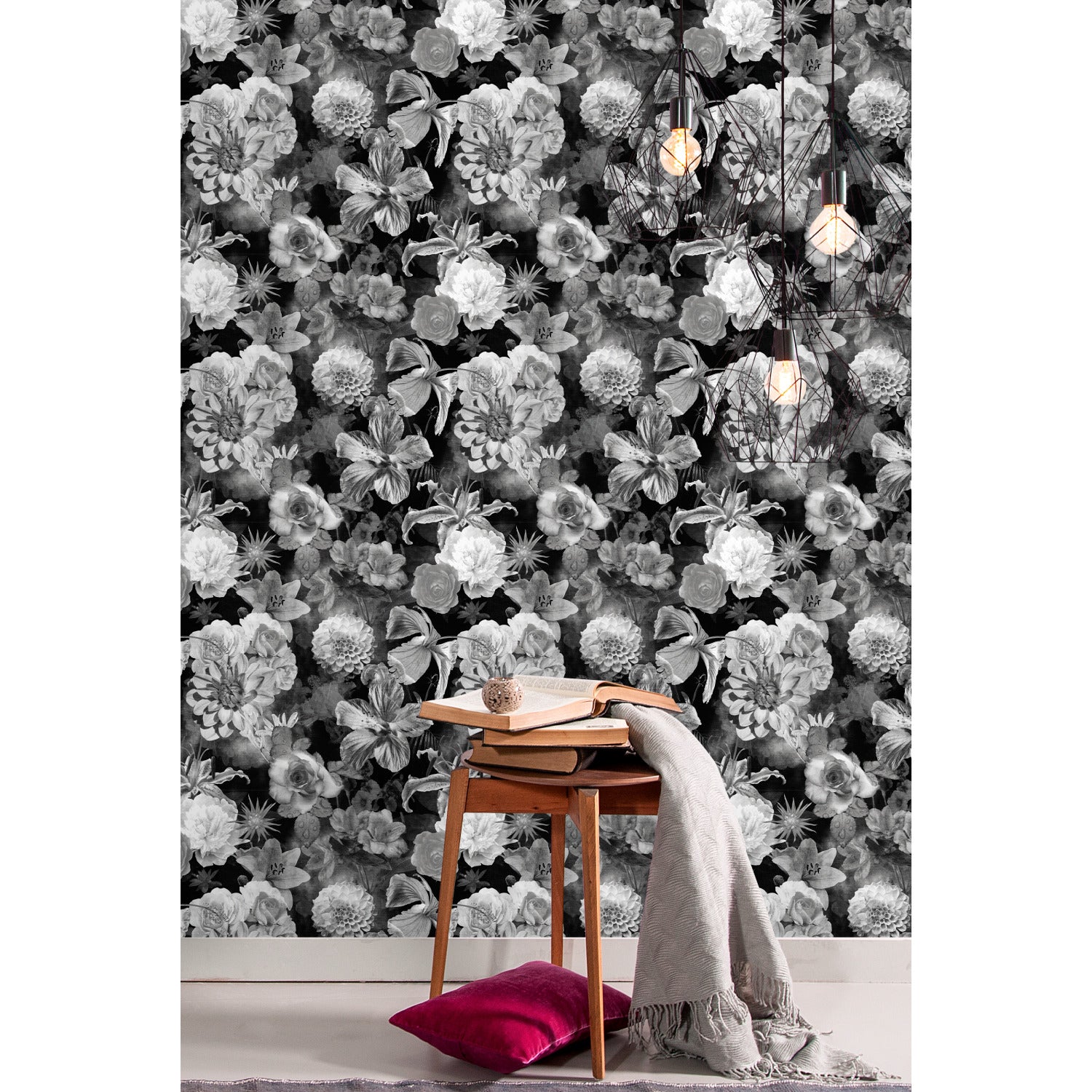 Vintage Floral Blooms Peel and Stick Wallpaper in a room setting