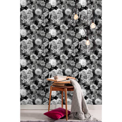 Vintage Floral Blooms Peel and Stick Wallpaper in a room setting