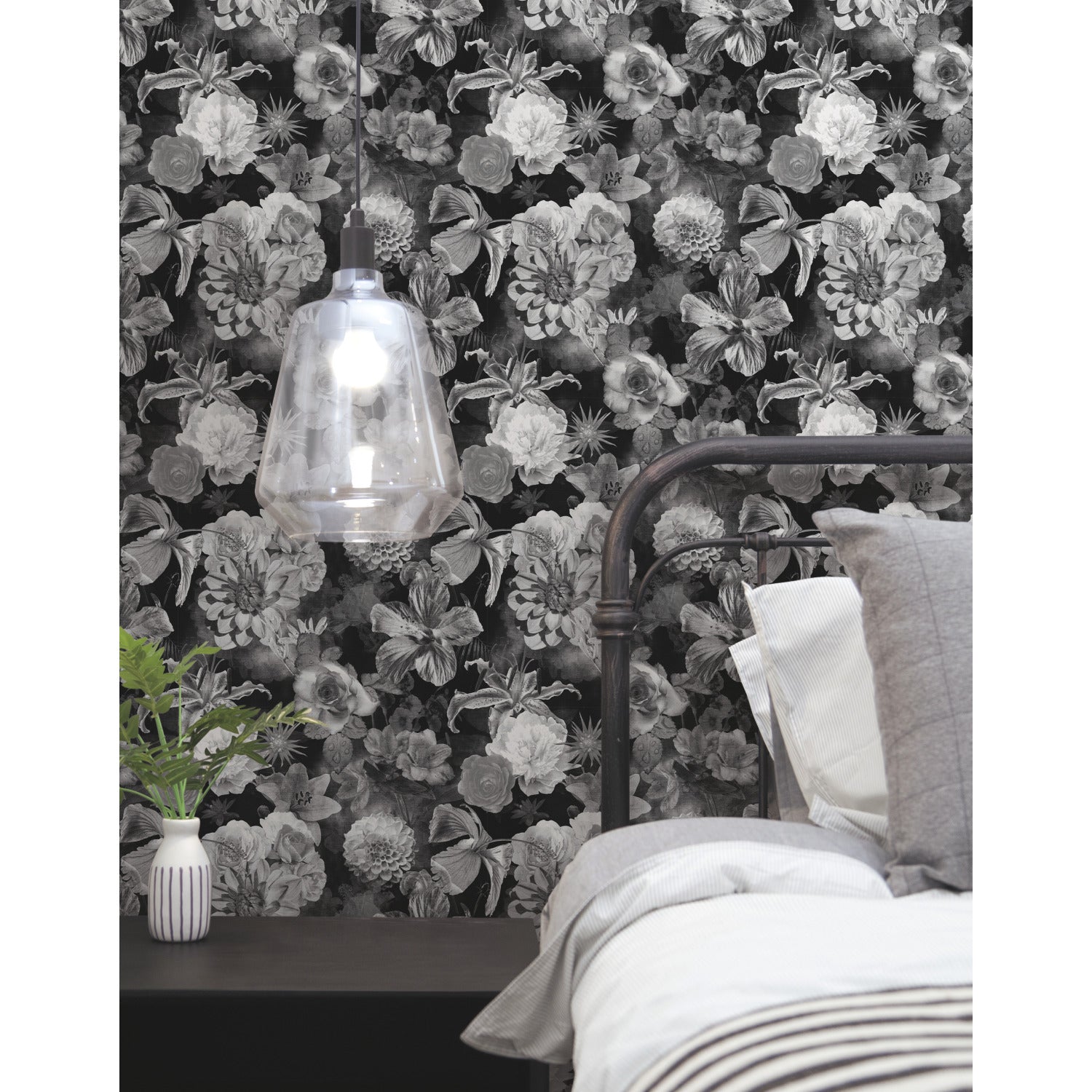 Vintage Floral Blooms Peel and Stick Wallpaper in a room setting