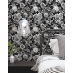 Vintage Floral Blooms Peel and Stick Wallpaper in a room setting