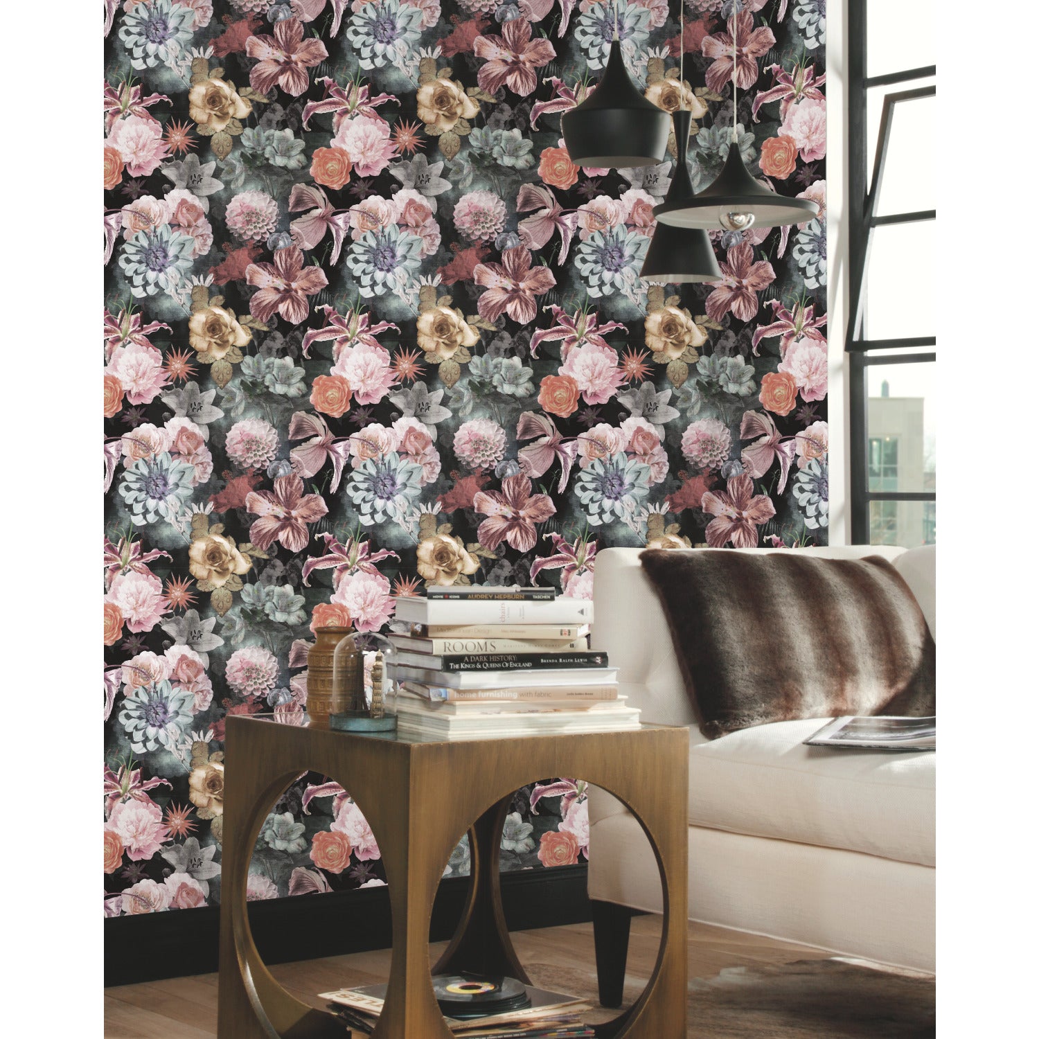 Vintage Floral Blooms P&S Wallpaper in a room setting