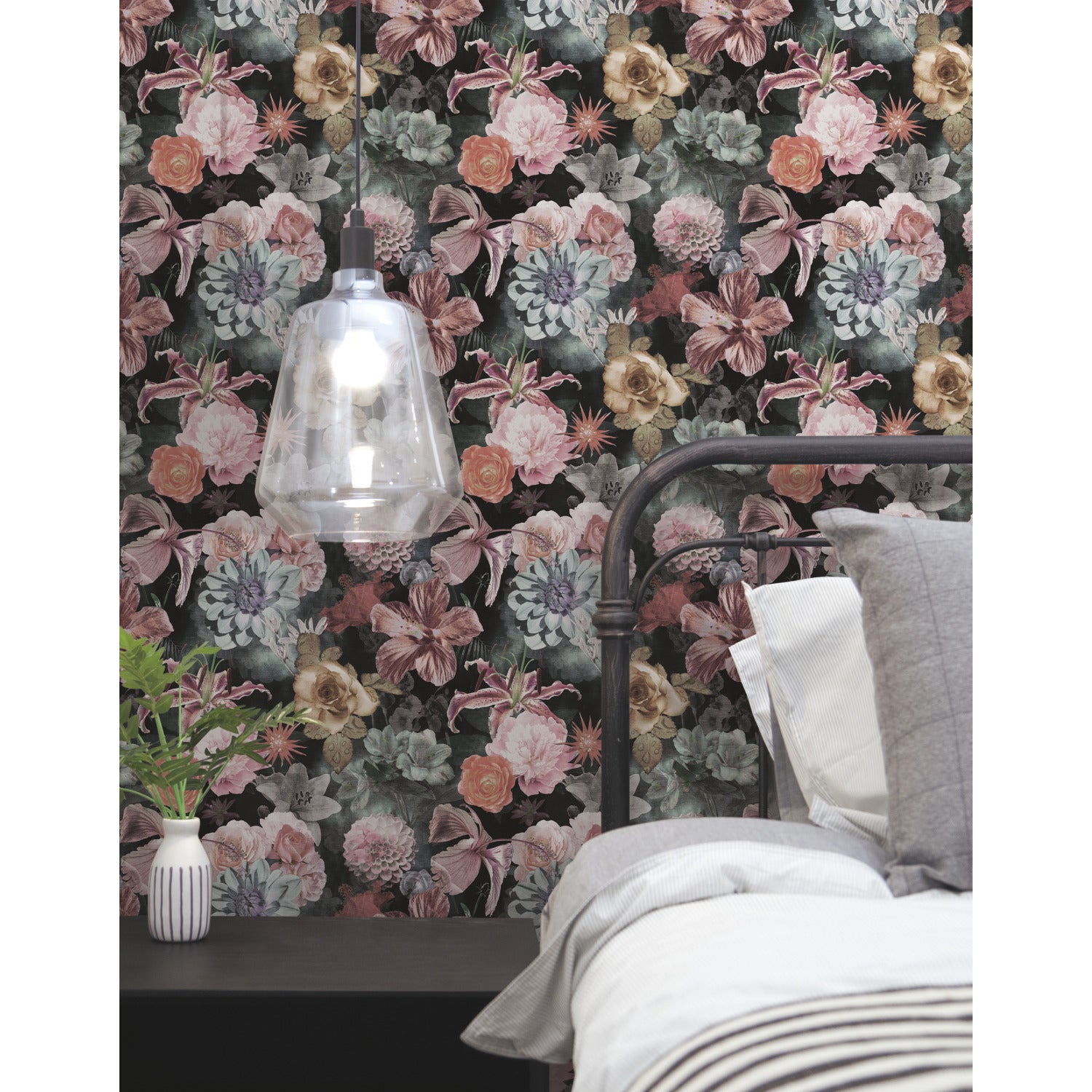 Vintage Floral Blooms P&S Wallpaper in a room setting