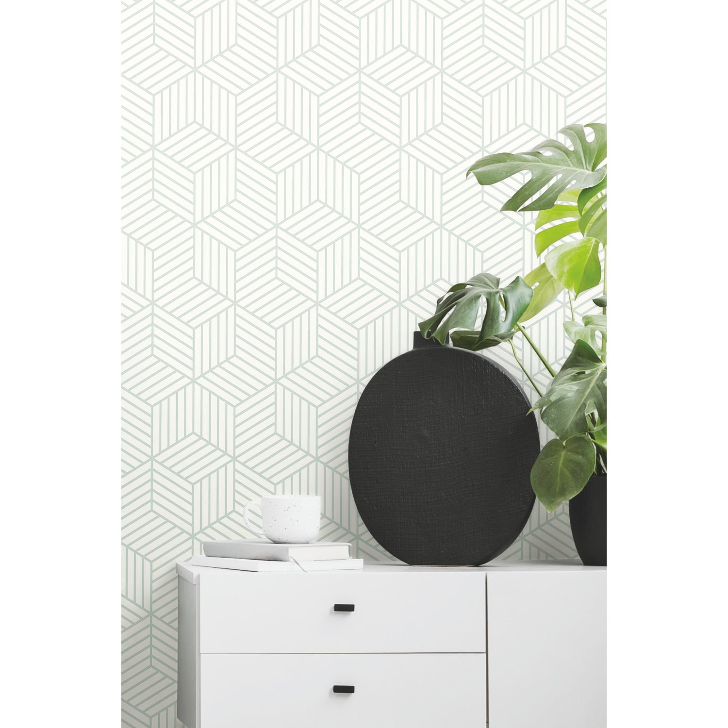 Striped Hexagon Peel and Stick Wallpaper in a room setting