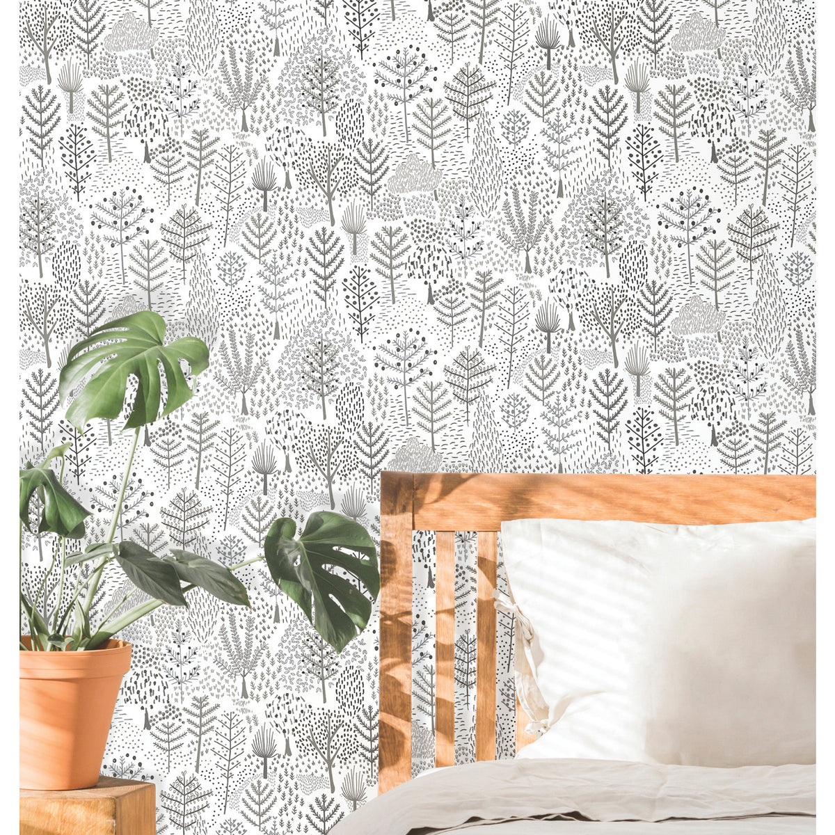 Folklore Trees Peel and Stick Wallpaper in a room setting
