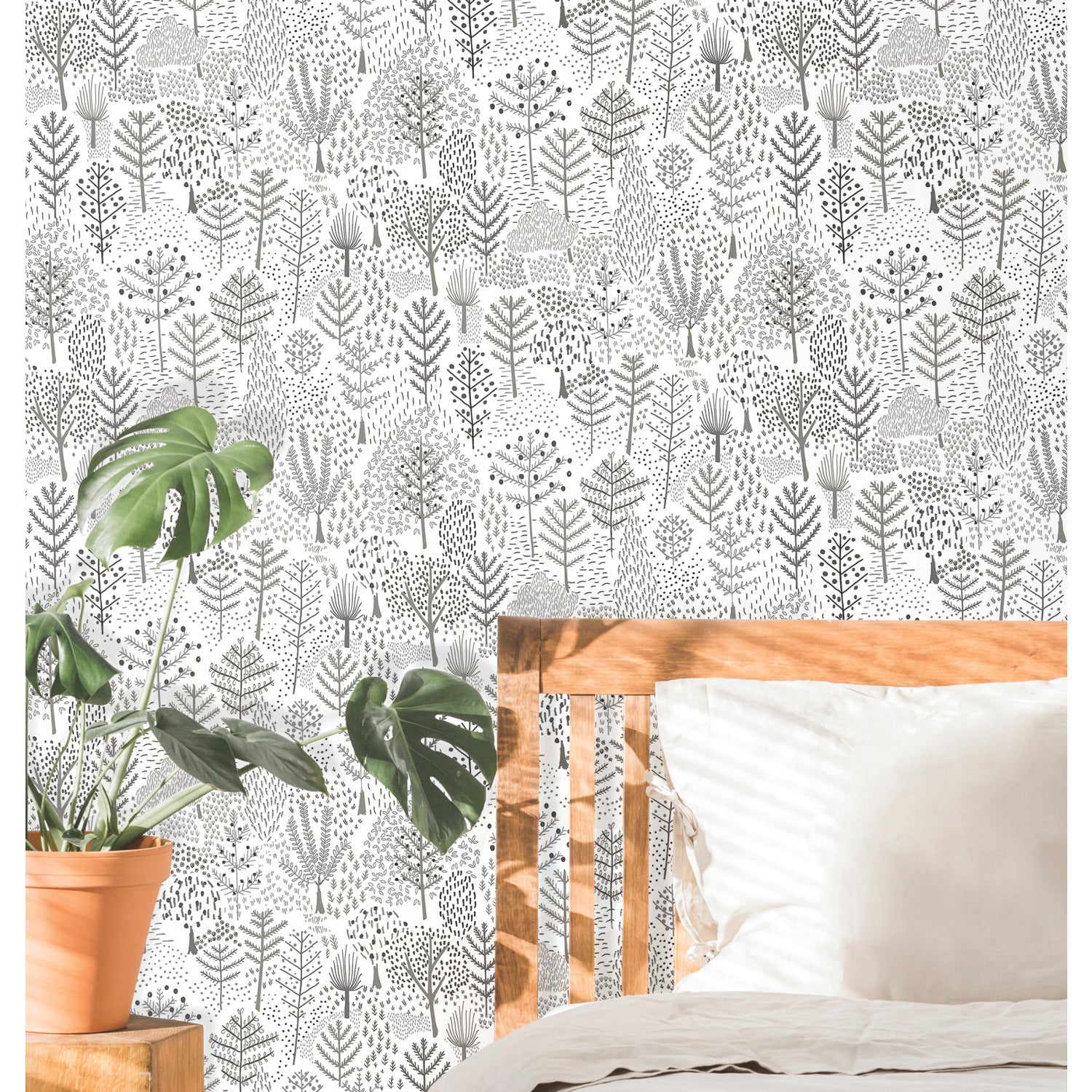 Folklore Trees Peel and Stick Wallpaper in a room setting