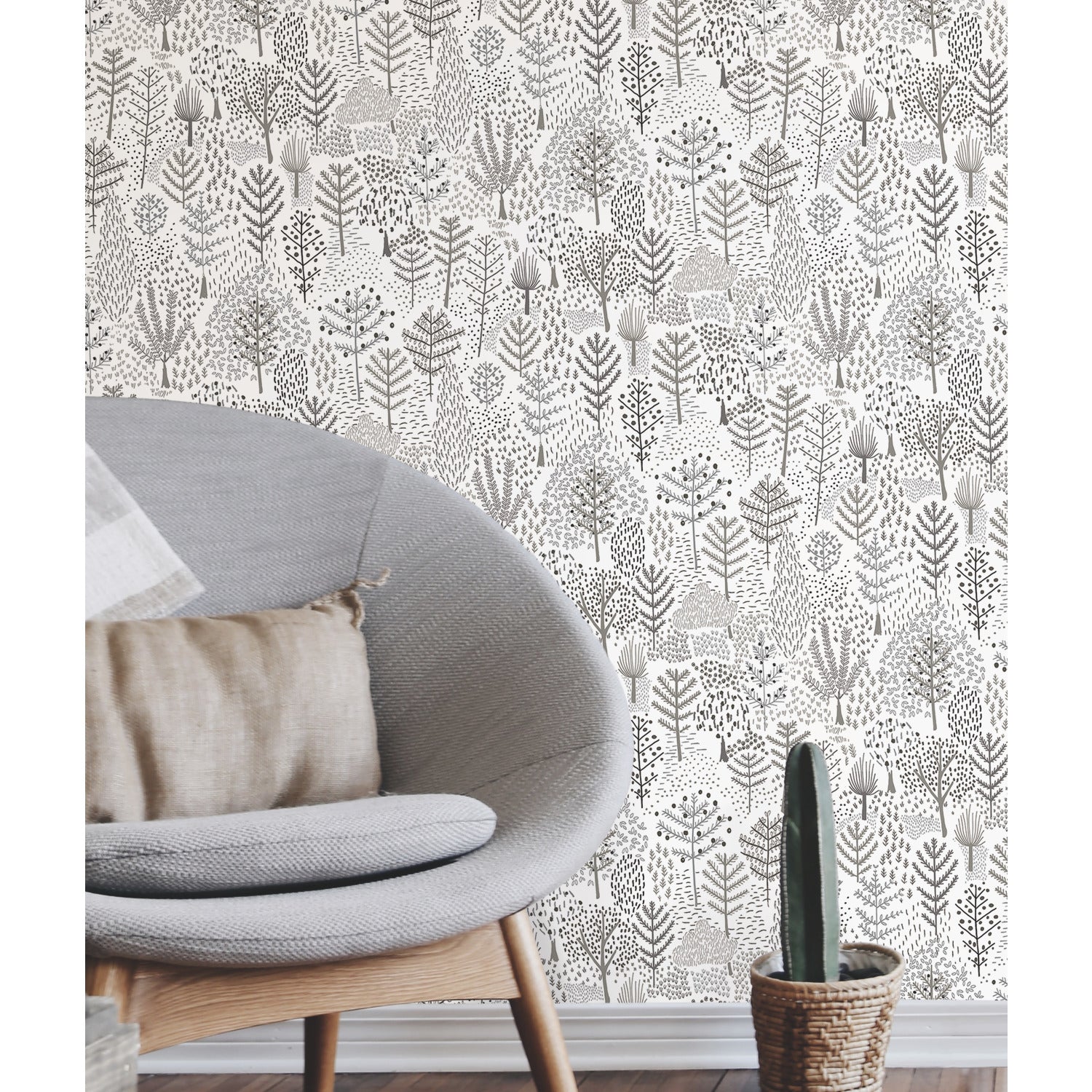 Folklore Trees Peel and Stick Wallpaper in a room setting