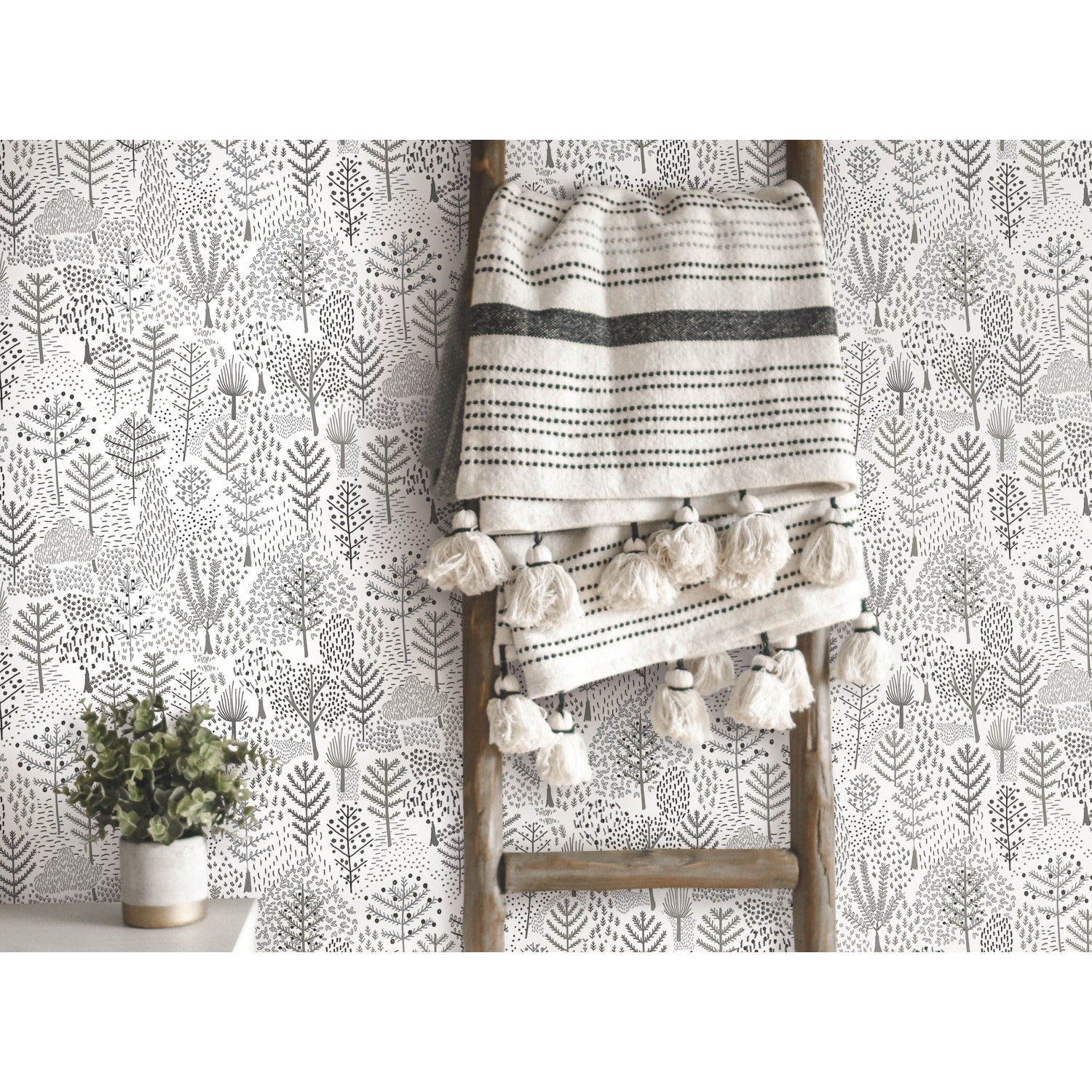 Folklore Trees Peel and Stick Wallpaper in a room setting