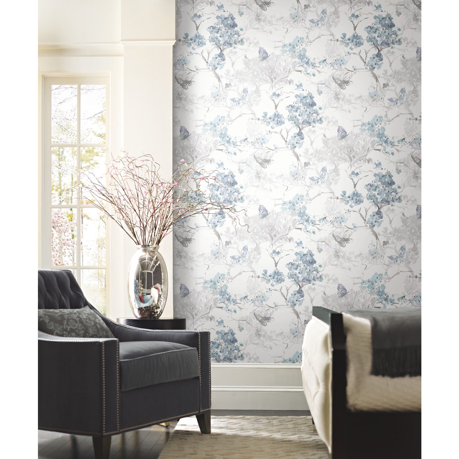Spring Cherry Blossoms Peel and Stick Wallpaper in a room setting