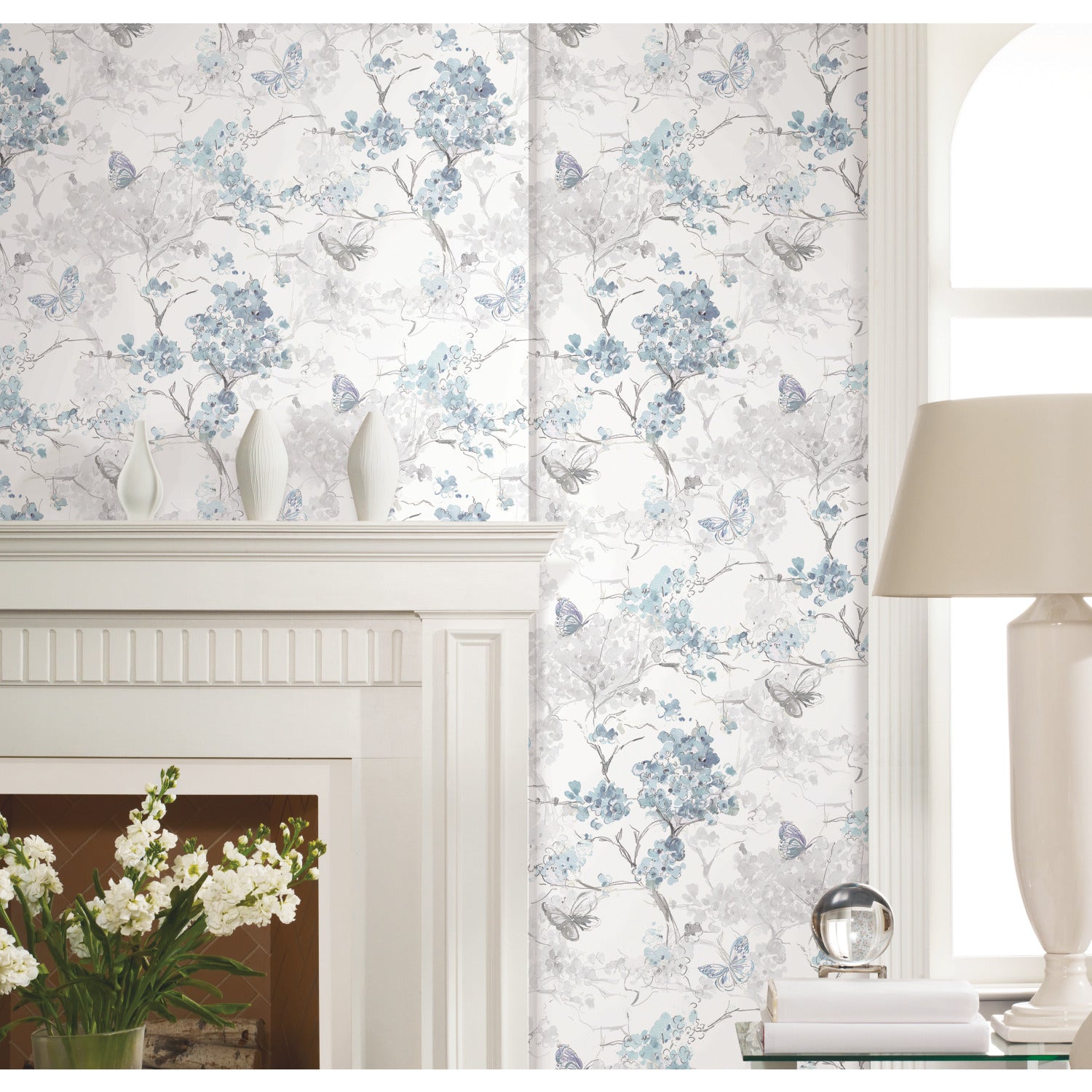 Spring Cherry Blossoms Peel and Stick Wallpaper in a room setting