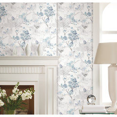 Spring Cherry Blossoms Peel and Stick Wallpaper in a room setting
