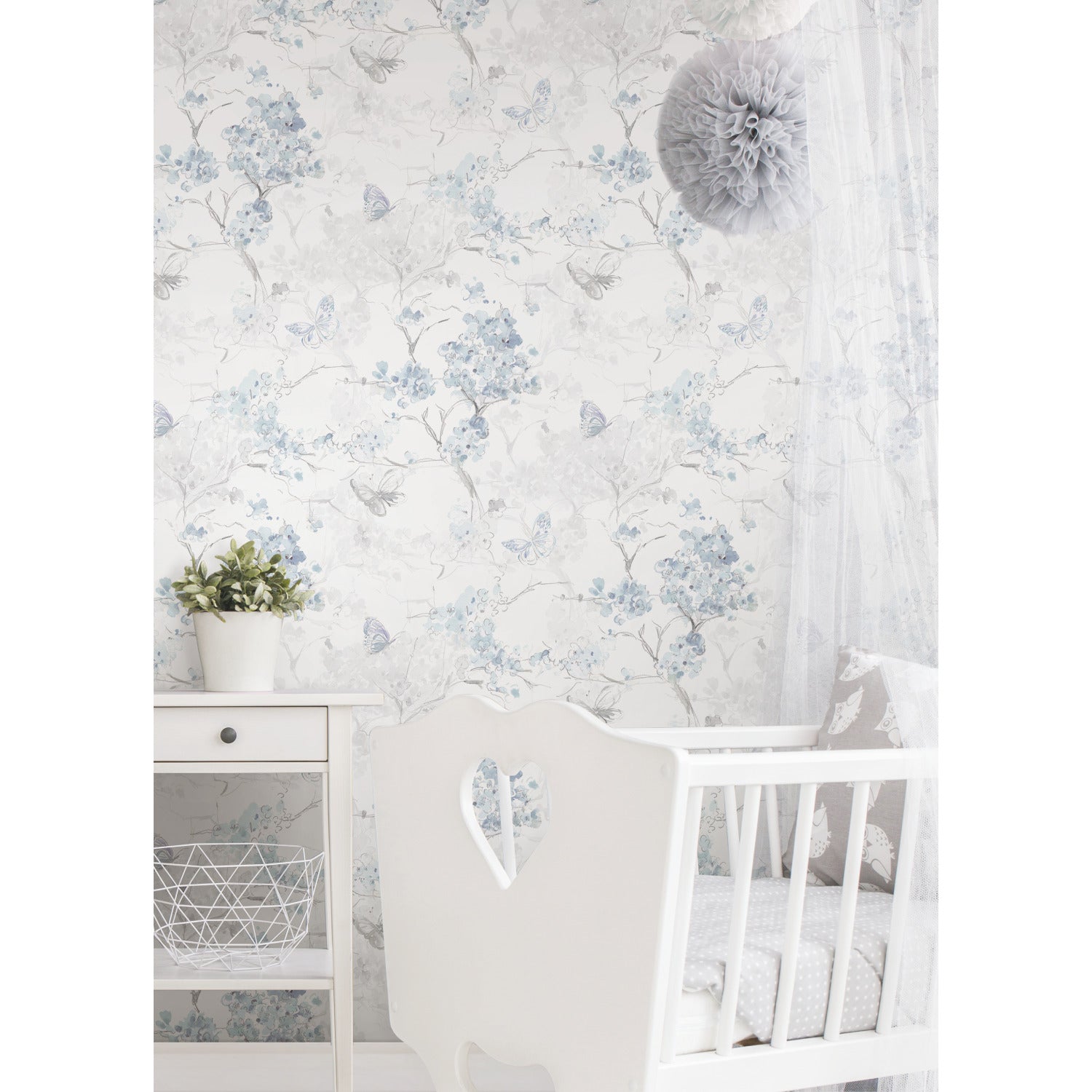 Spring Cherry Blossoms Peel and Stick Wallpaper in a room setting