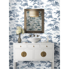 Oriental Toile Peel and Stick Wallpaper in a room setting