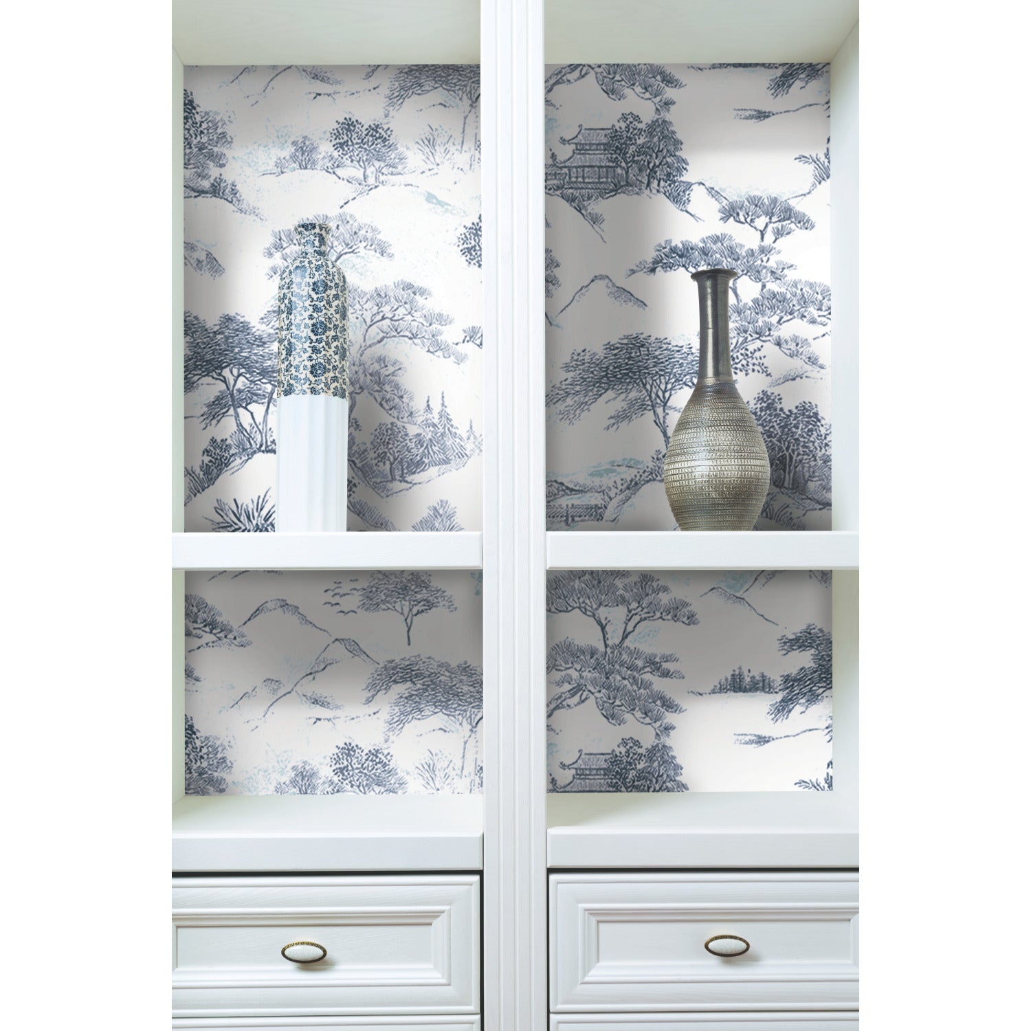 Oriental Toile Peel and Stick Wallpaper in a room setting