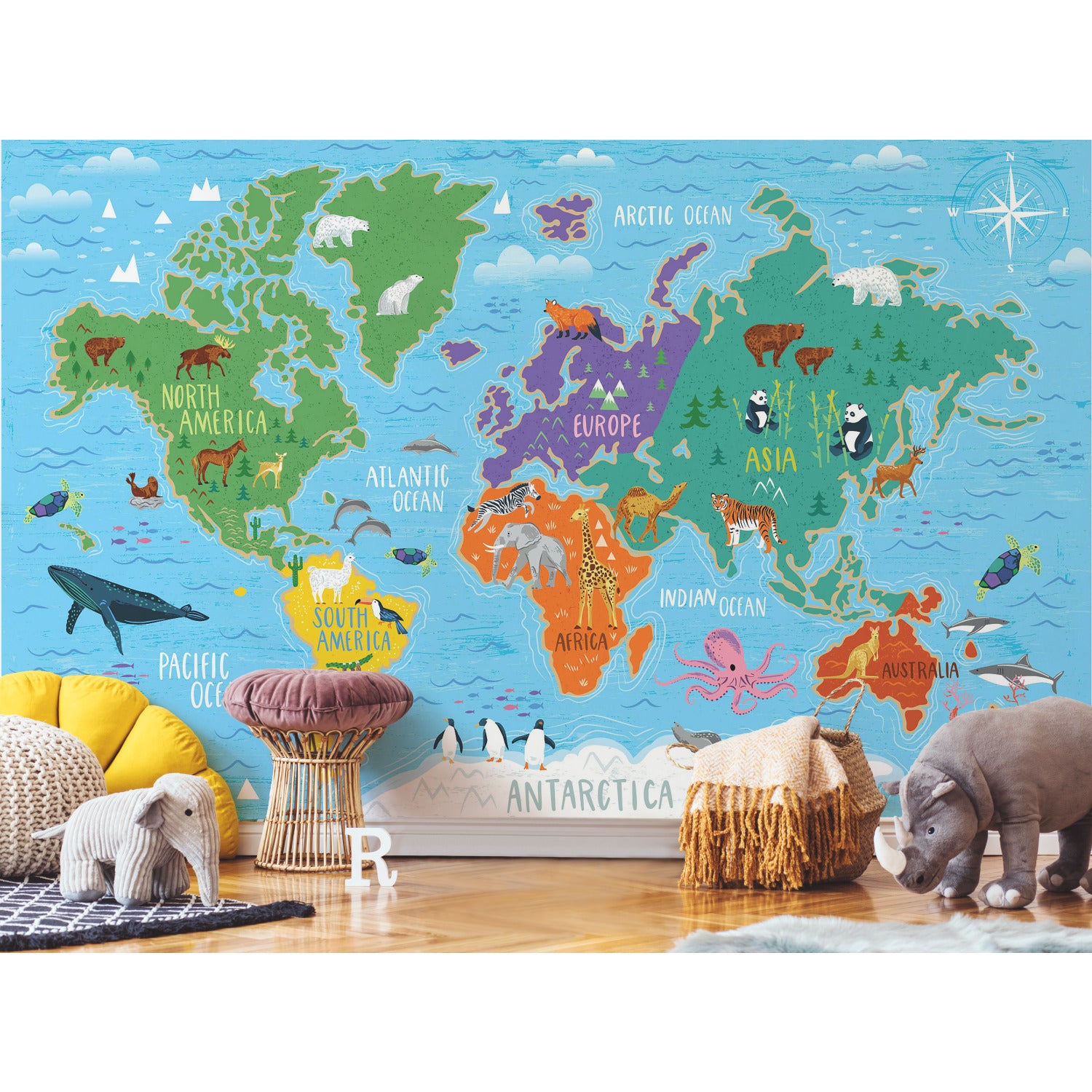 Pink Light Designs World Map Peel & Stick Wall Murals