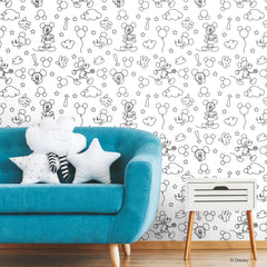 Mickey Mouse Line Art Wall Decals in a room setting
