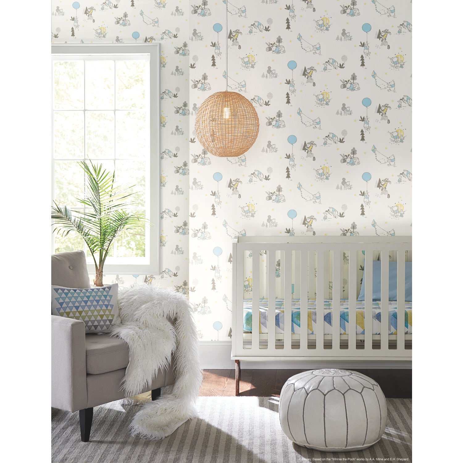 Winnie the Pooh Playmates Peel and stick wallpaper in a room setting