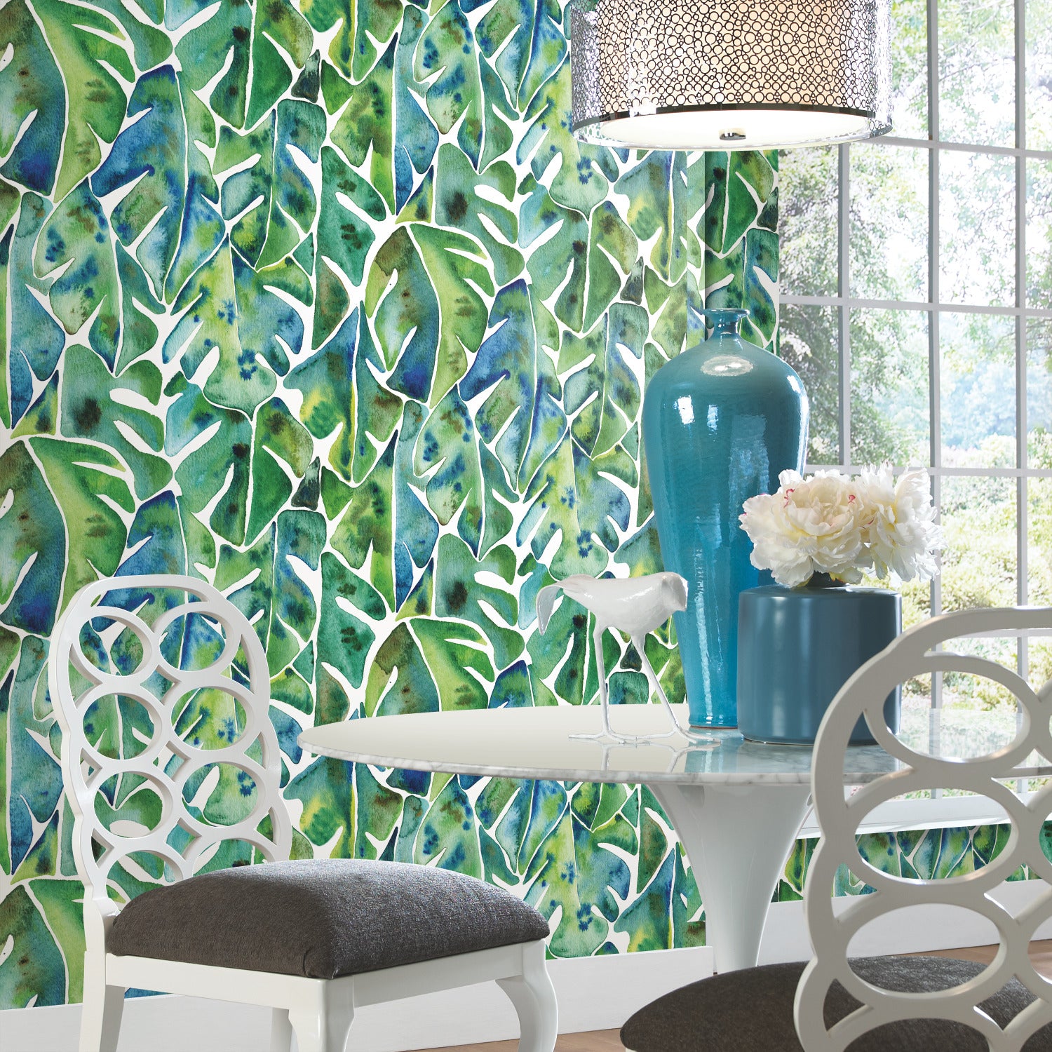 Cat Coquillette Philodendron Peel and Stick Wallpaper in a room setting