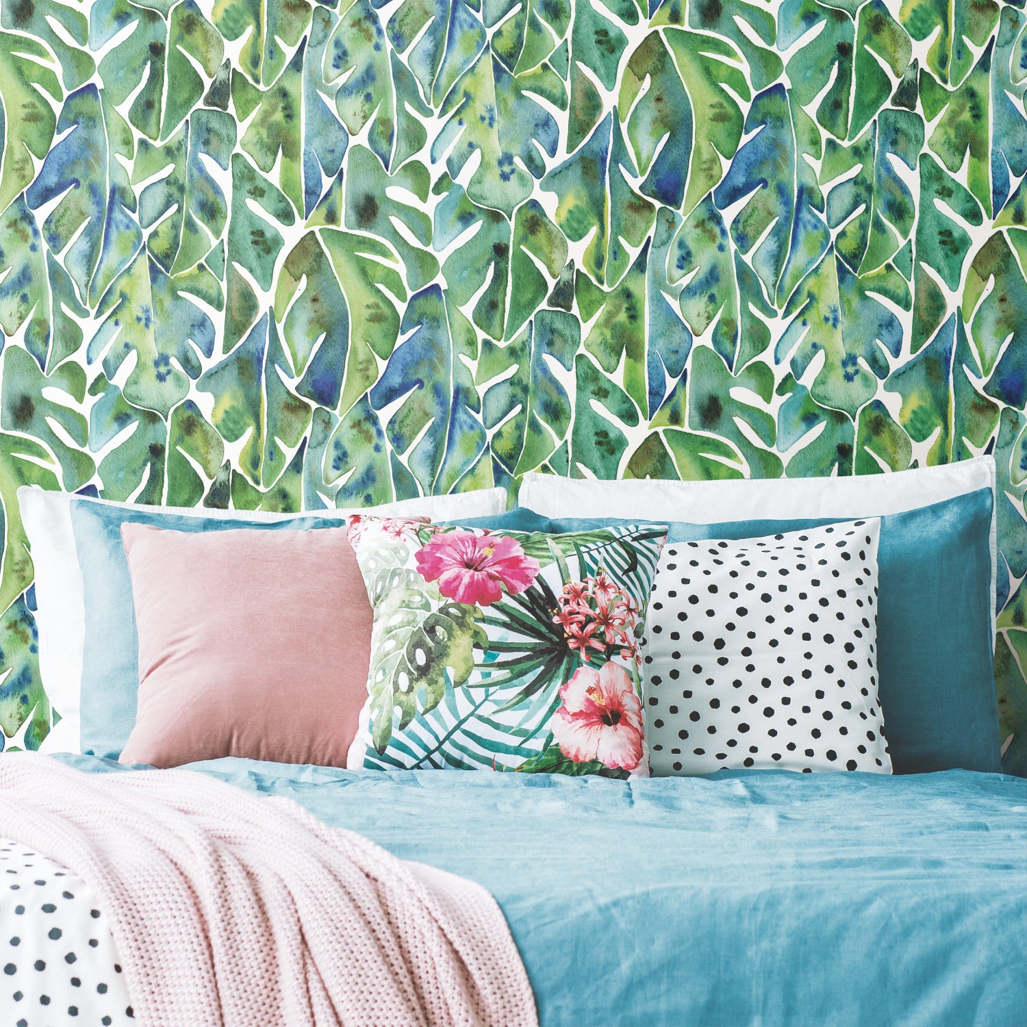 Cat Coquillette Philodendron Peel and Stick Wallpaper in a room setting